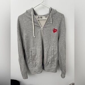 Comme Des Garcons Play Heart Zip Hoodie Grey Unisex Zip Up Sweatshirt CDG